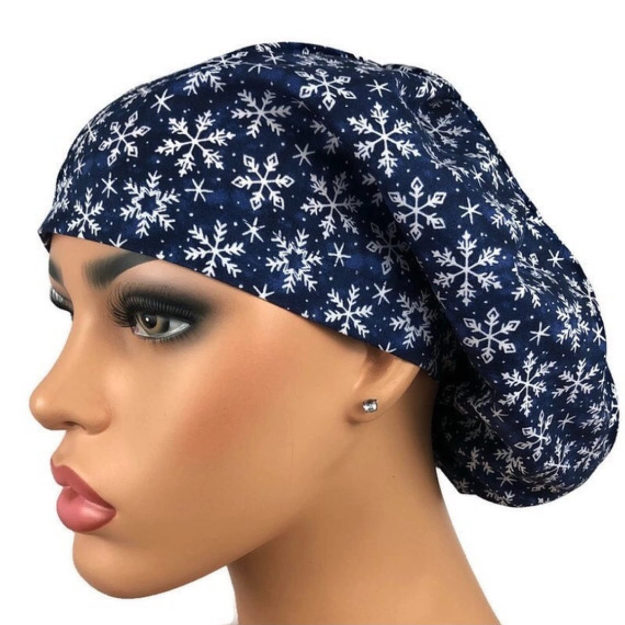DK Scrub Hats Blue Euro Scrubhat Surgical Cap OR Surgeon Hat Bouffant Nursehat Winter Snowflakes