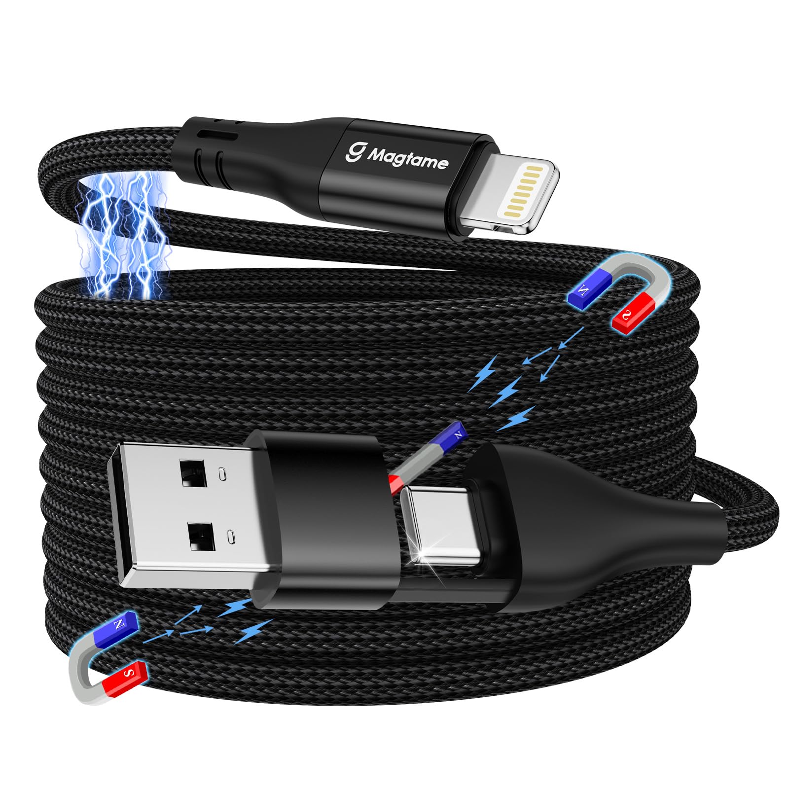 Magtame Magnetic Coiled Light_ning Kabel 2 in 1, Multi-Ladekabel, 1M USB A/C zu Light_ning Kabels Schnelles Laden PD 30W, geflochtenes Kabel MFi zertifiziert Kompatibel mit Phone 14 Pro 13 12 11 XR XS