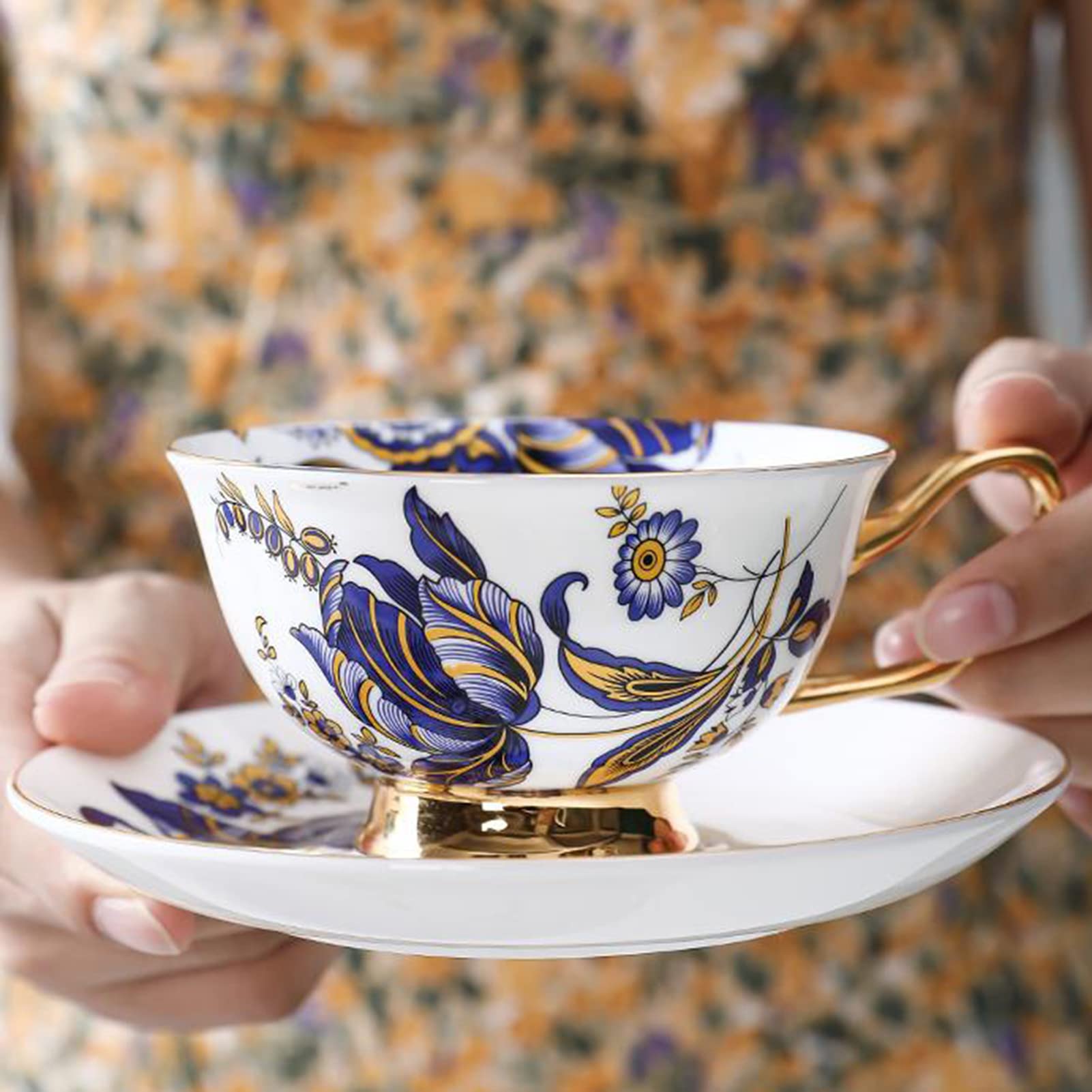 Europejski zestaw filiżanek do kawy z porcelany kostnej i spodków, filiżanka do herbaty Cappuccino Latte, wielokolorowy(C)
