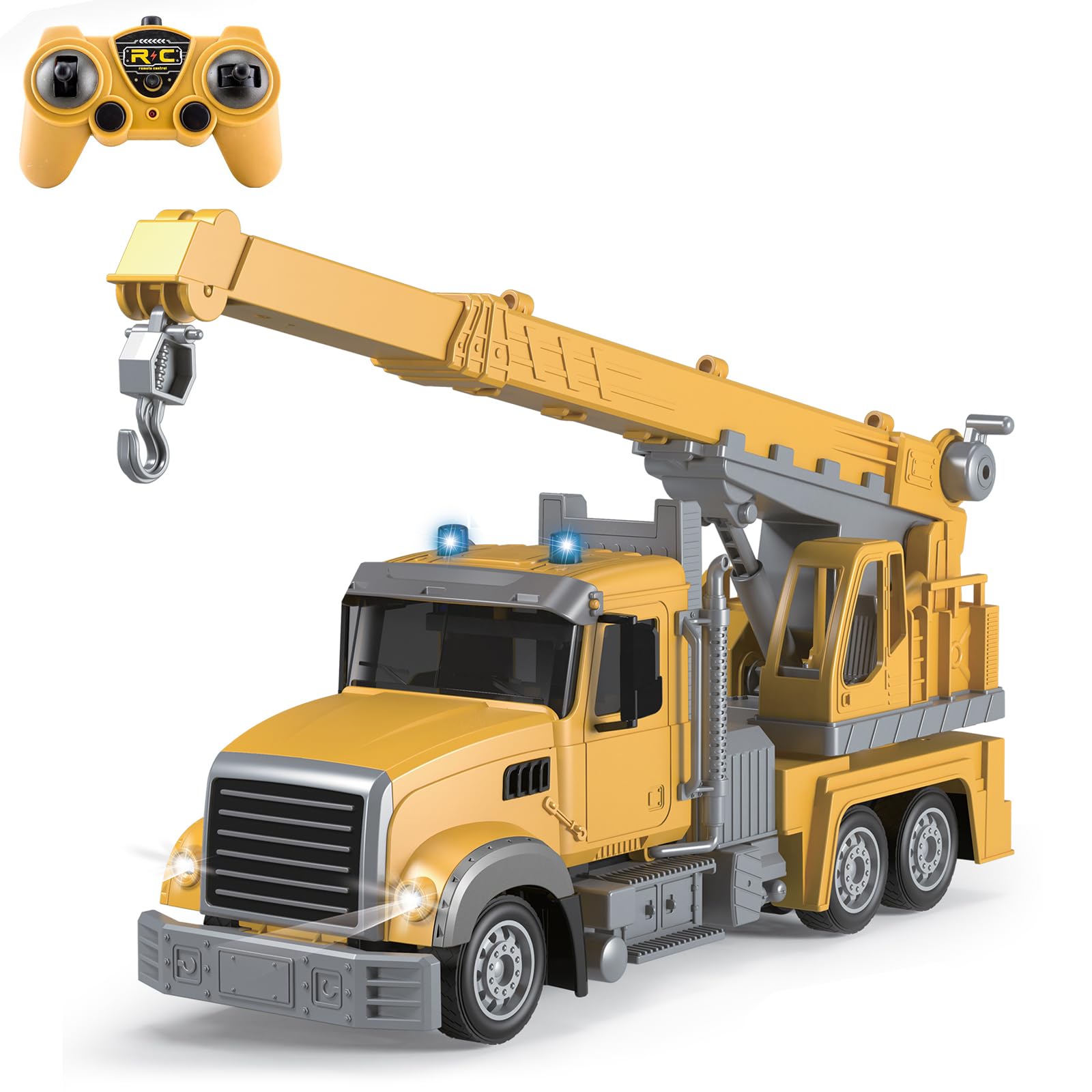 Remote Control Crane Truck Toy for Boys - RC Crane Truck with Light & Sound, 6 Channel Construction Toy, Electronics Hobby Toys for Kids Boys Child