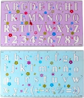 Artist's Best 2-Piece Number & Letter Stencils Set | Alphanumeric Stencils | Upper & Lower Case Letters | Built-in Rulers | Ideal for School & Crafting Projects | Lavender & Blue