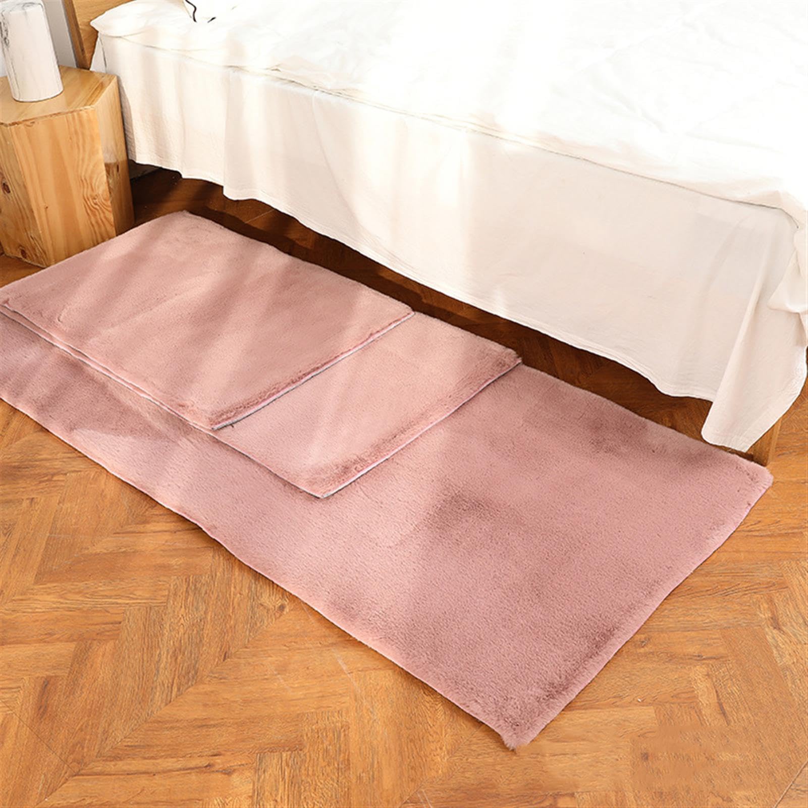 Tapis en fourrure de lapin artificielle rose pour cocooning en chambre fille