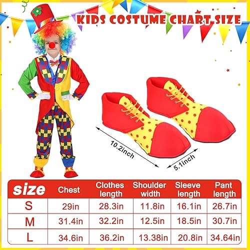 Miniatura 5 de Yahenda Juego de disfraz de payaso de 7 piezas, incluye disfraz de payaso rojo, peluca de payaso, zapatos de payaso, accesorios de sombrero de payaso