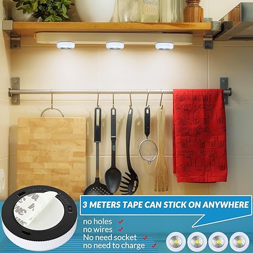 Miniatura 5 de Macarrie 36 luces LED inalámbricas de techo con disco de 60 lúmenes, funciona con pilas, portátil, para encimera, pared, cocina, color blanco