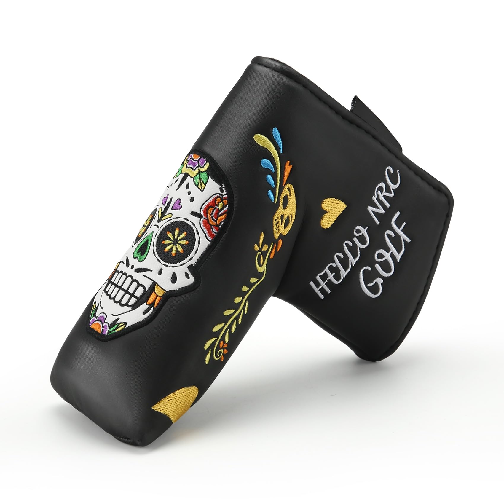 Micvtve Putter Head Covers, Premium Magnetic Closure for Golf Headcover Black PU Leather Colorful Skull Pattern,Putter Headcover for Halloween- Blade