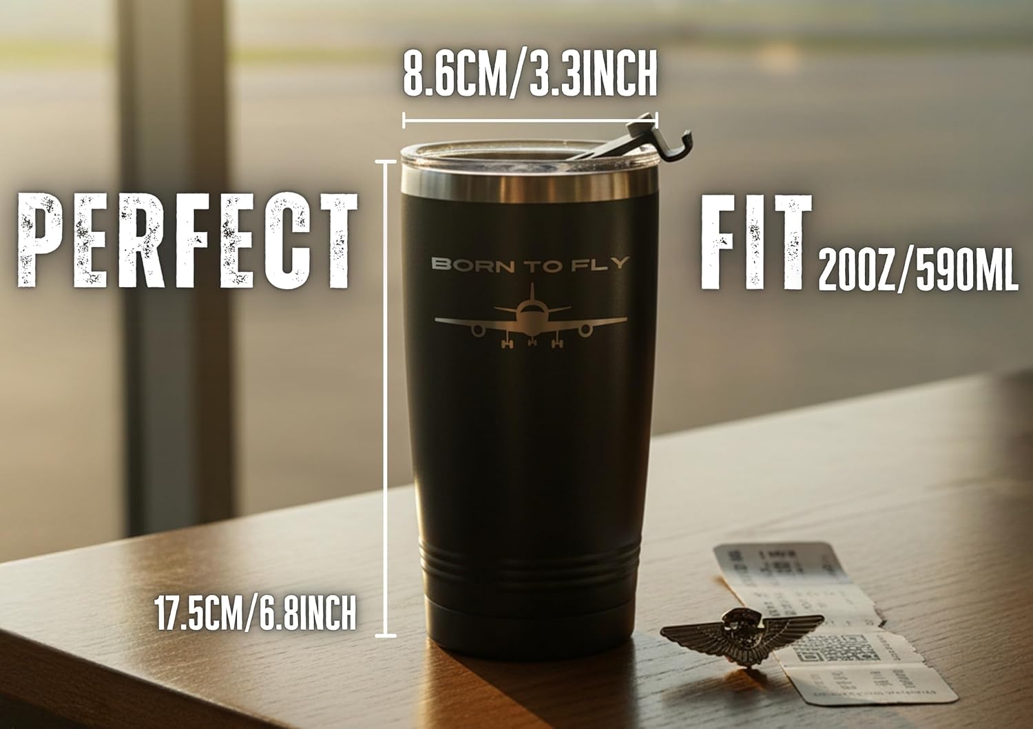 Onebttl Pilot Gifts for Men, Aviation Gifts, 20oz Stainless Steel Insulated Tumbler with Lid, Laser Logo, Born to Fly - Image 5