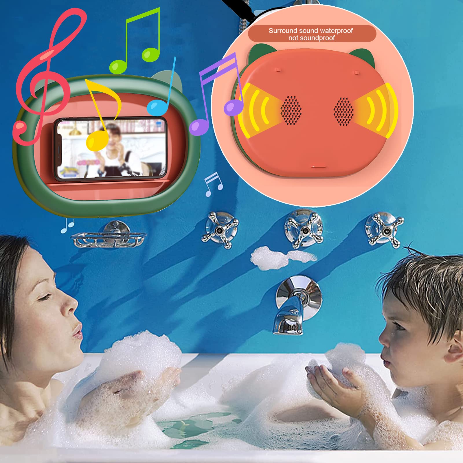 Dusch Handy Halter wasserdichte Handyhülle mit Beschlagfreiem Touchscreen Wandmontage Handyhalterung für Handy bis zu 6,8 Zoll für Badezimmer Küche (Green)