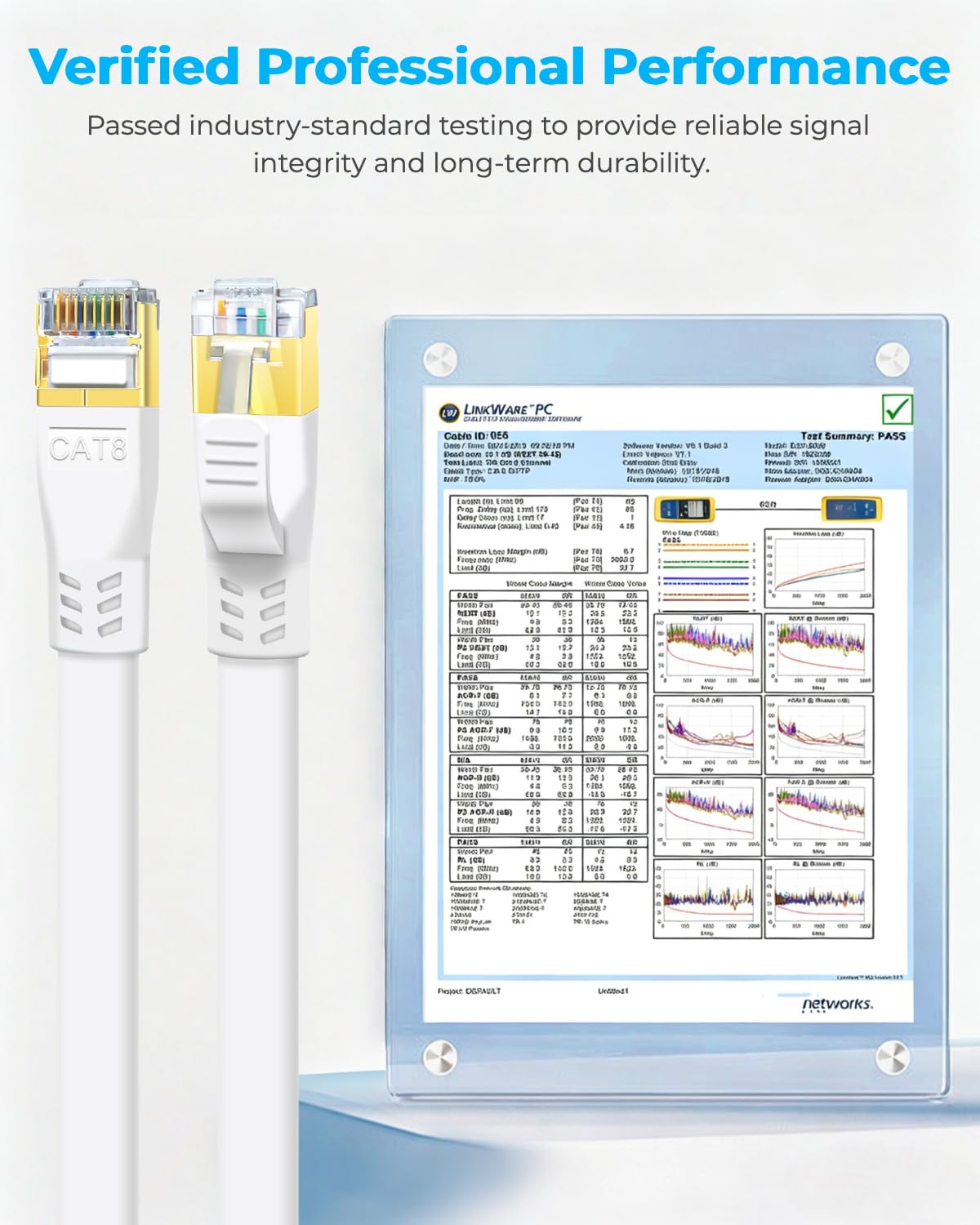 DDMALL Kabel Ethernet CAT 8, 15m wysoka szybkość 40Gbps 2000MHz płaski kabel krosowy CAT8, gigabit Internet Network LAN z pozłacanym złączem RJ45 do gier, modemów, routera, PC (15m, biały) | Kabel Ethernet High-Speed, 2000 MHz, ekranowany, czysta miedź, p