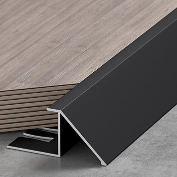 TREGOO Transition Strip Wood Flooring Transition Ramp Reducer, Indoor Metal Threshold Cover for Uneven Floors/Tiles/Carpet, Laminate Underlay Edge Trimming Bar Color Black, Size 16mm-18mm