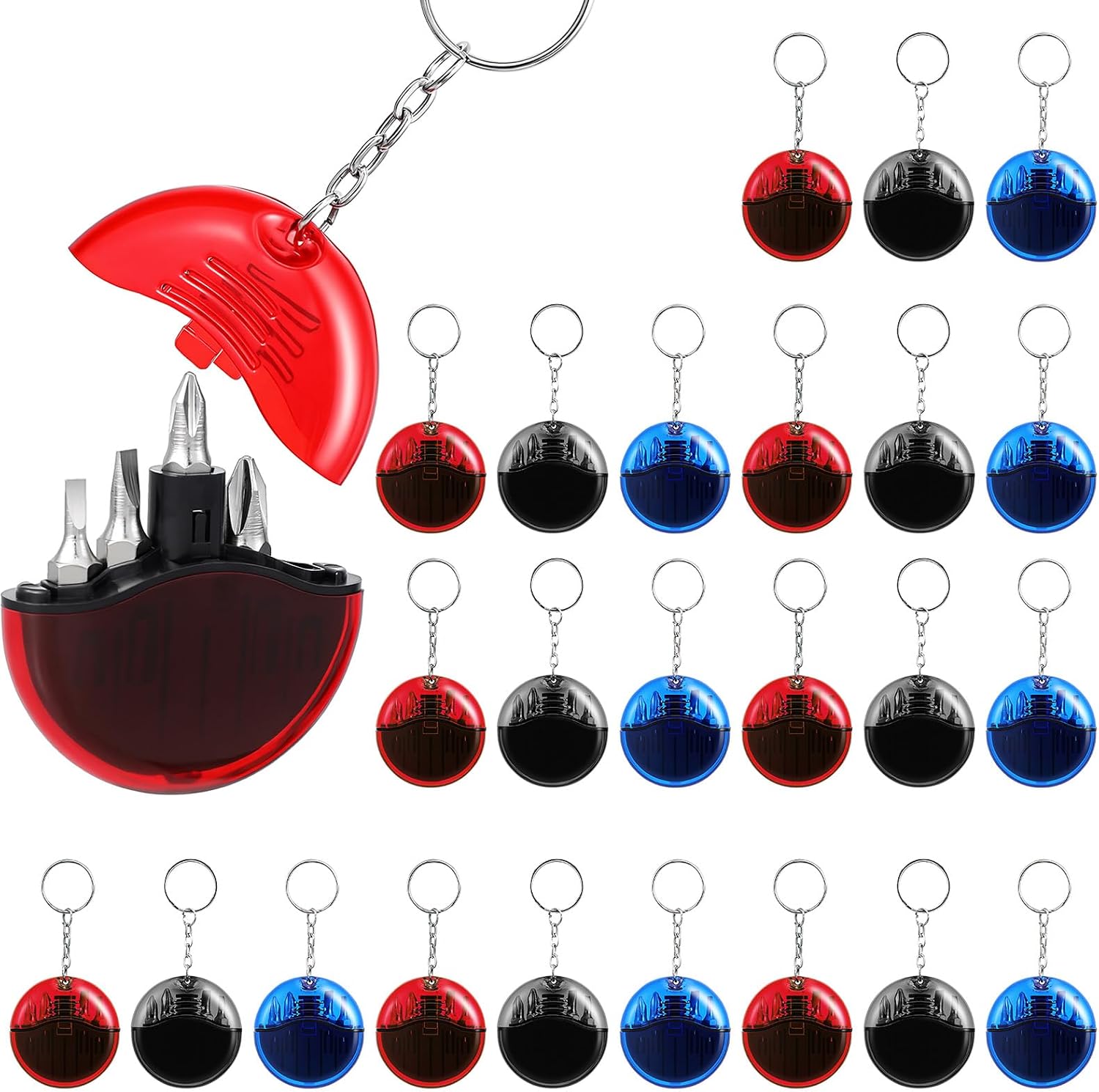 24 Pcs 4 in 1 Mini Screwdriver Keychain Set Christmas Stocking Stuffers Bulk for Men Multitool Pocket Screwdriver Keychain Kit for Xmas Party Favor Father Birthday Gift Goodie Bag Filler