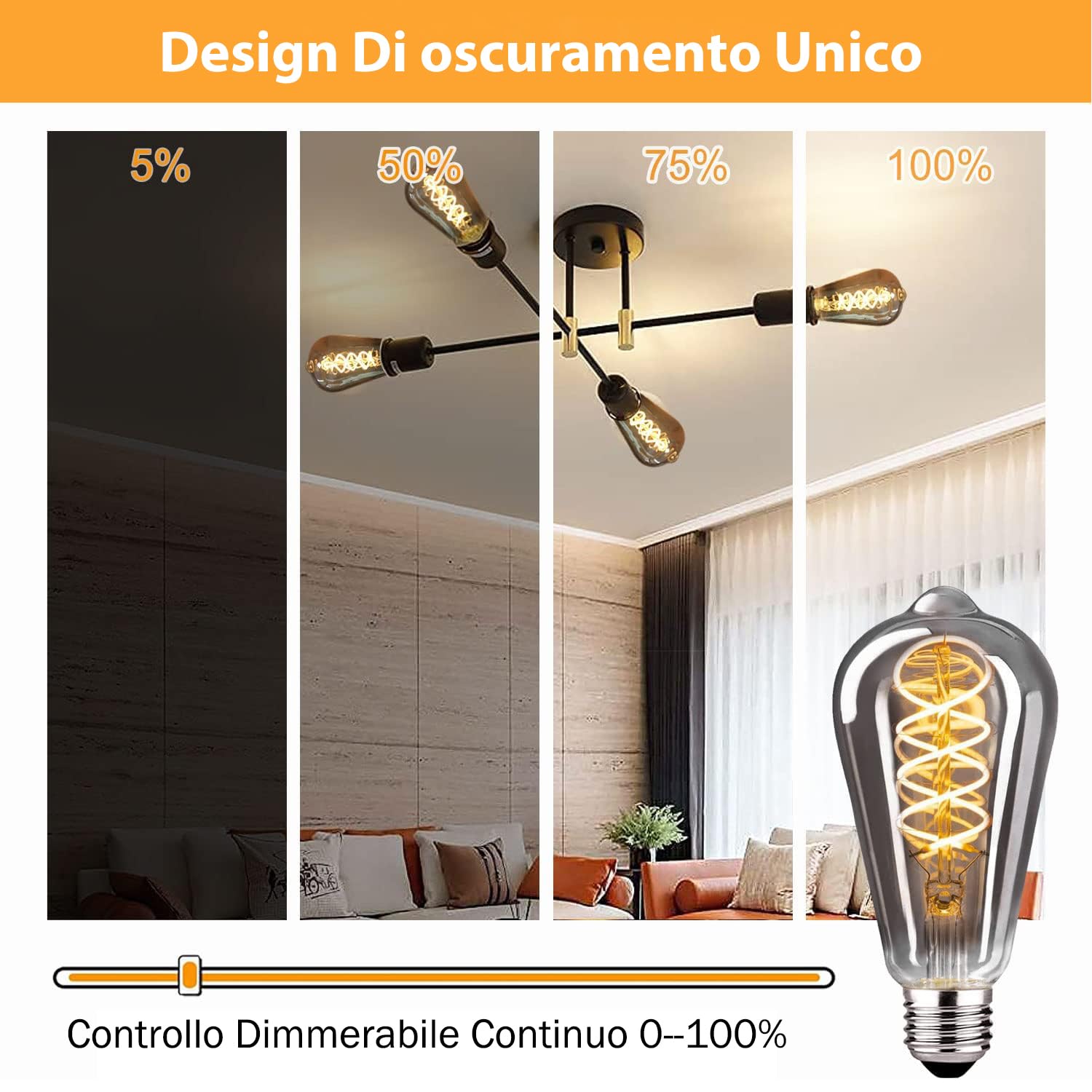 Lampadina Vintage E27, Lampadine e27 luce calda dimmerabile ST64 6W E27 Lampadina LED Edison Vintage ideale per l'illuminazione nostalgica e retrò nel bar di casa, vetro grigio - 6 pezzi(3PBT2)