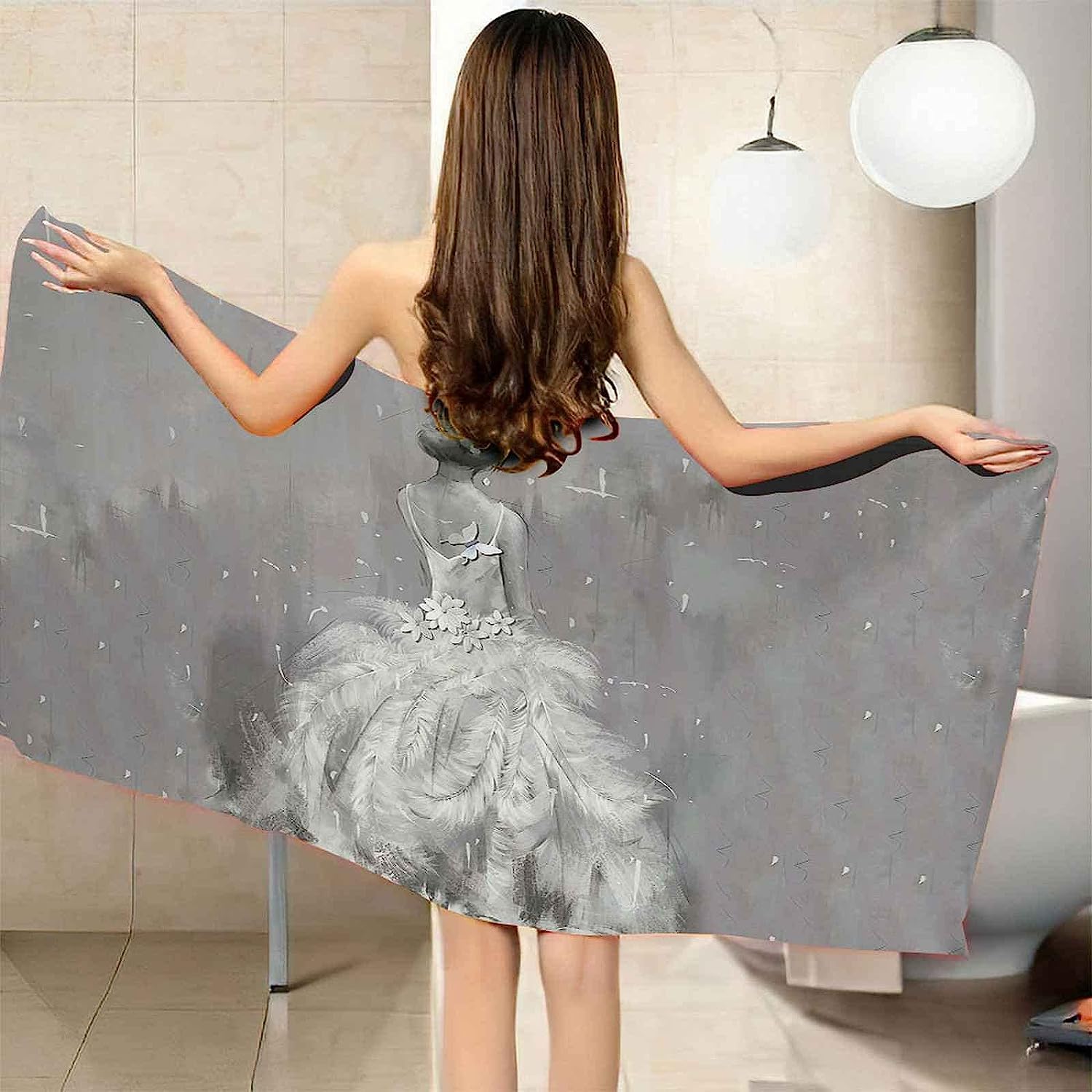Telo Mare Microfibra Grande Abito Da Sposa Femminile Vista Posteriore 200 X 200 Cm, 3D Telo Mare Leggero Antisabbia Per Donna Uomo, Asciugamano Microfibra Asciugatura Rapida Per Bagno, Spia -2G1X+E5V