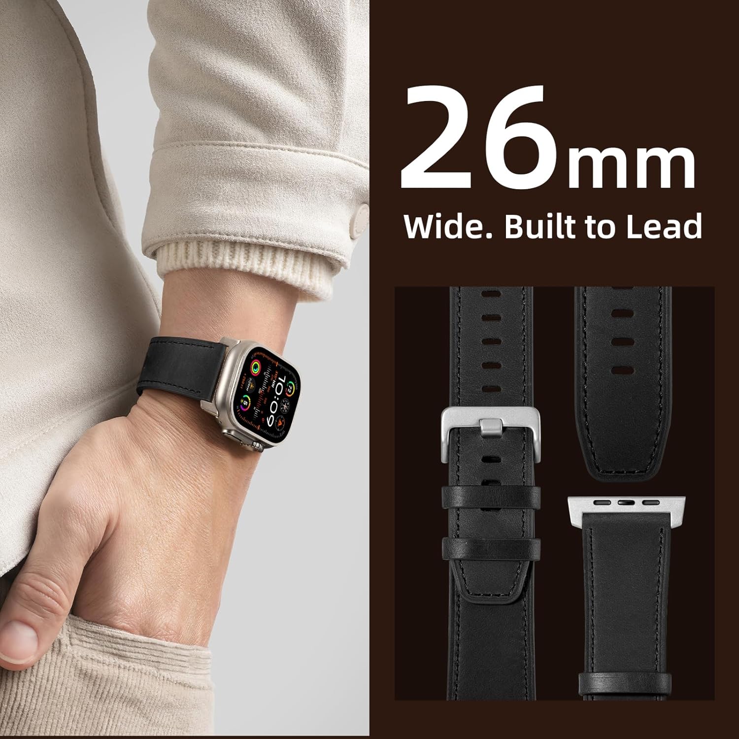 Easuny Leather Bands Compatible with Apple Watch Ultra 2 3/Ultra Band 49mm 44mm 45mm 46mm 42mm Men, Top Grain Genuine Leather Strap for iWatch Series 11 10 9 8 7 6 5 4 SE3 SE2 SE 3 2 1