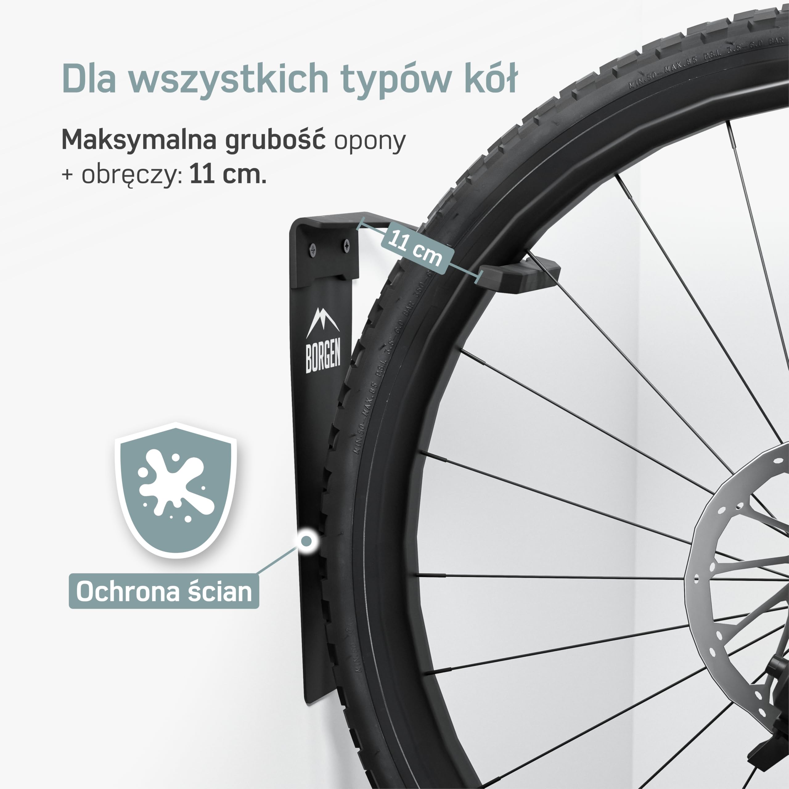 Uchwyt ścienny firmy Borgen do rowerów | pionowy uchwyt ścienny do rowerów elektrycznych/górskich/szosowych czarny mat | do zawieszenia roweru w domu/garażu