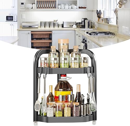 Miniatura 5 de TOPINCN Estante de almacenamiento de esquina de pared de 2 niveles, estante duradero que ahorra espacio para cocina con solución de almacenamiento