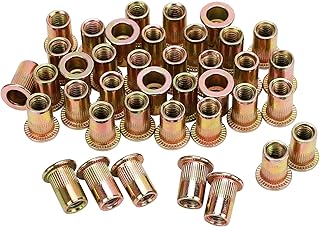 100pcs M6 Rivet Nuts, M6 Flat Head Rivnut Threaded Insert Nuts with Knurled Body, Metric Zinc Plated Carbon Steel Insert Nutsert for Automotive, Furniture, Decoration