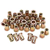 Vista 1 de 100 tuercas de remache M6, tuercas de inserción roscadas de cabeza plana M6 con cuerpo moleteado, Tuercas de inserción de acero al carbono chapado