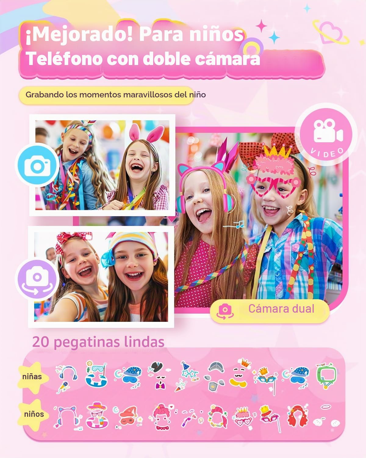 BAISIQI Teléfono infantil para niñas, juguetes de unicornio para niñas de 3, 4, 5, 6, 7, 8 años, regalos de cumpleaños de Navidad, juguetes de aprendizaje para niños de 3 a 8 años, teléfono con cámara