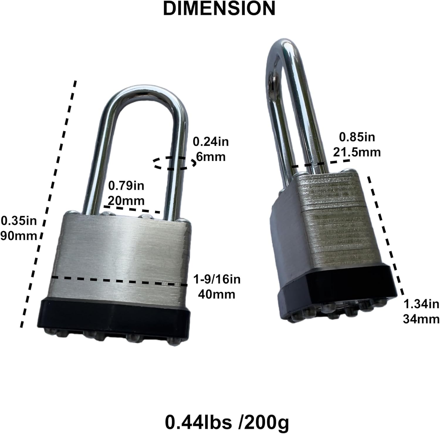 304 Stainless Steel Laminated Padlock, Keyed Alike Locks Waterproof 40mm, 1-9/16" Laminated Lock with Keys, Long Shackle Heavy Duty Set for Gate, Fence, Warehouse, Toolbox and Locker, 12 Pack