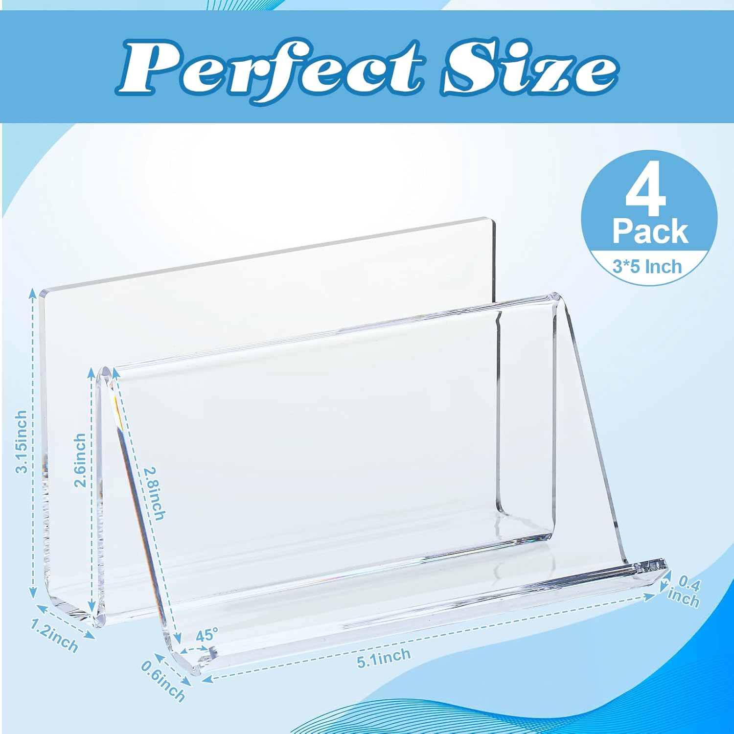 4 Pack 3x5 Index Card Display Holder Acrylic Cards Holder Stand Acrylic Business Card Holders Name Card Organizer Postcard Stand Display 200 Capacity for Studying Supplies No Card (Clear, 4 Pack)