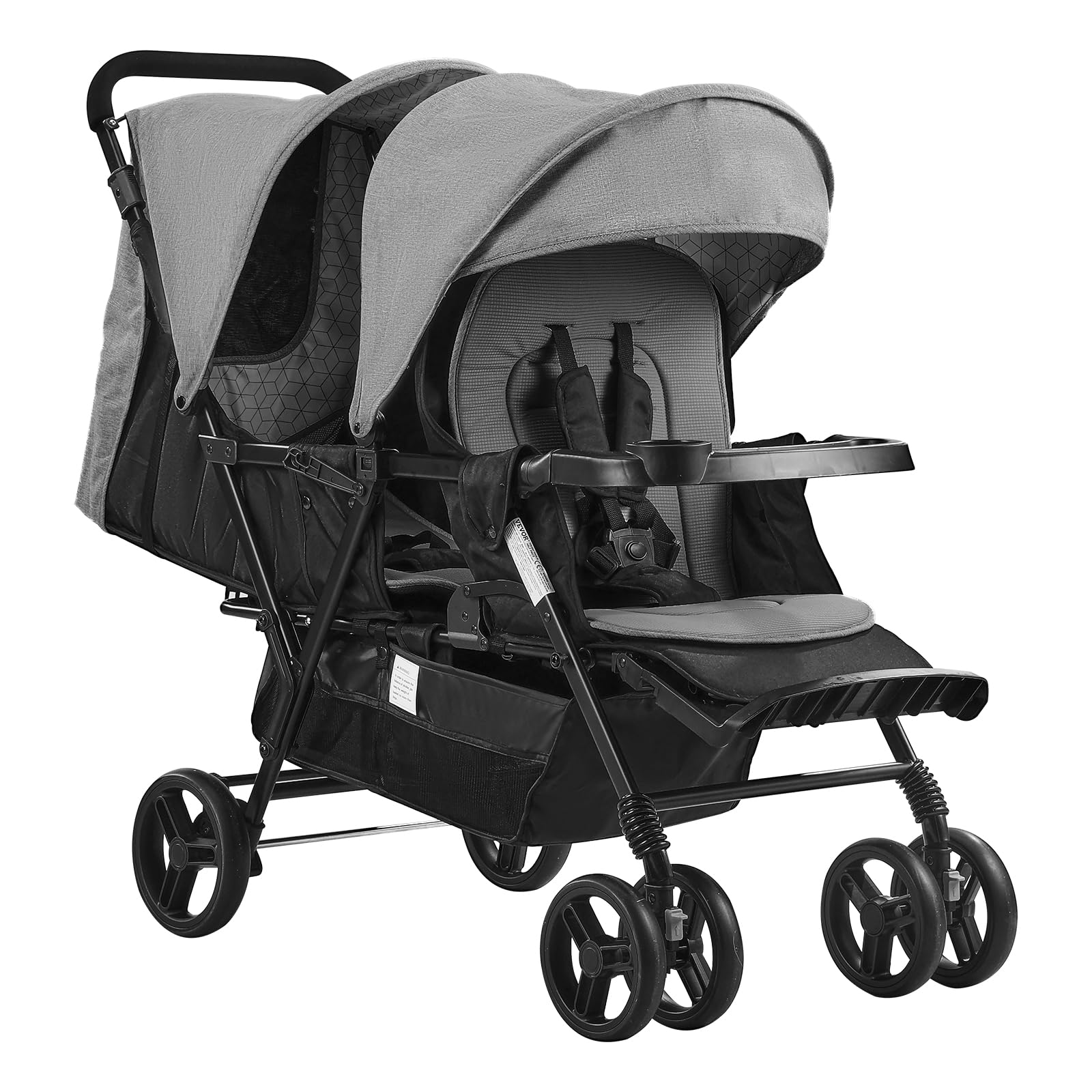 VEVOR Passeggino Doppio, Schienale/Poggiapiedi Regolabili, Passeggino Gemellare Pieghevole Leggero, Cintura di Sicurezza Avvolgente, Cestino Portaoggetti, per Neonati, Bambini Piccoli (Grigio Scuro)