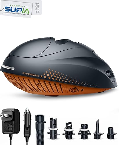 OutdoorMaster Bomba de aire SUP de alta presión de 16 PSI con batería recargable, The Whale, función inteligente de inflado y apagado automático de