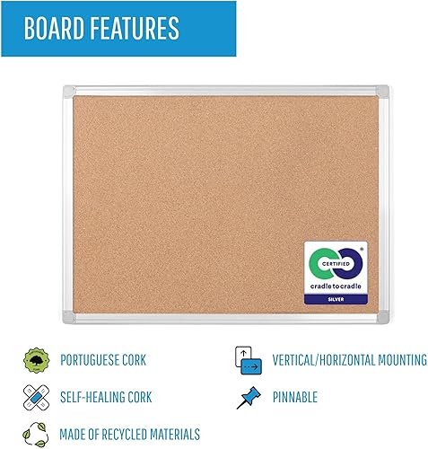 Miniatura 3 de MasterVision Earth Series Tablero de anuncios de corcho autorreparable, montaje en pared, tablero de corcho 100% reciclado, 48 x 72 pulgadas, marco