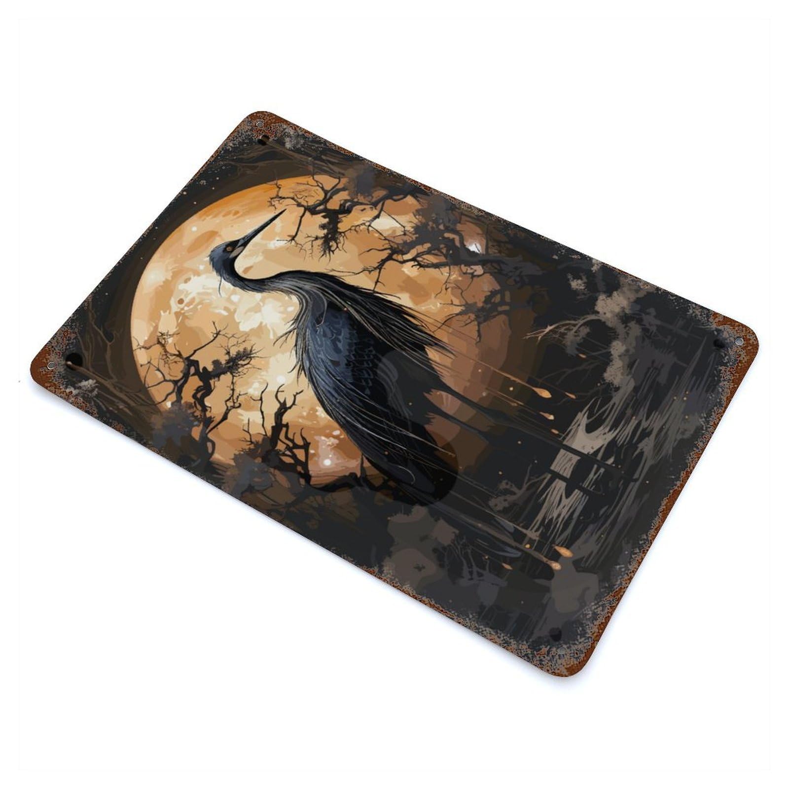 Distressed Metal Wall Sign Black Stork Wild 11.8"x7.9", Vintage Wall Decor for Garage, Bar And Workshop Decor