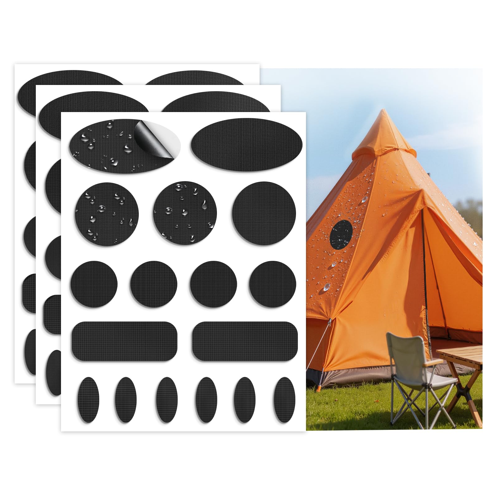 Daunenjacke flicken Reparaturset, 51pcs Nylon Flicken Selbstklebend Stoff für Daunenjacke zelt reparaturset, aufnäher für Jacke,Schlafsack, zelt reparaturflicken selbstklebend wasserdicht, Schwarz Küche, Haushalt & Wohnen