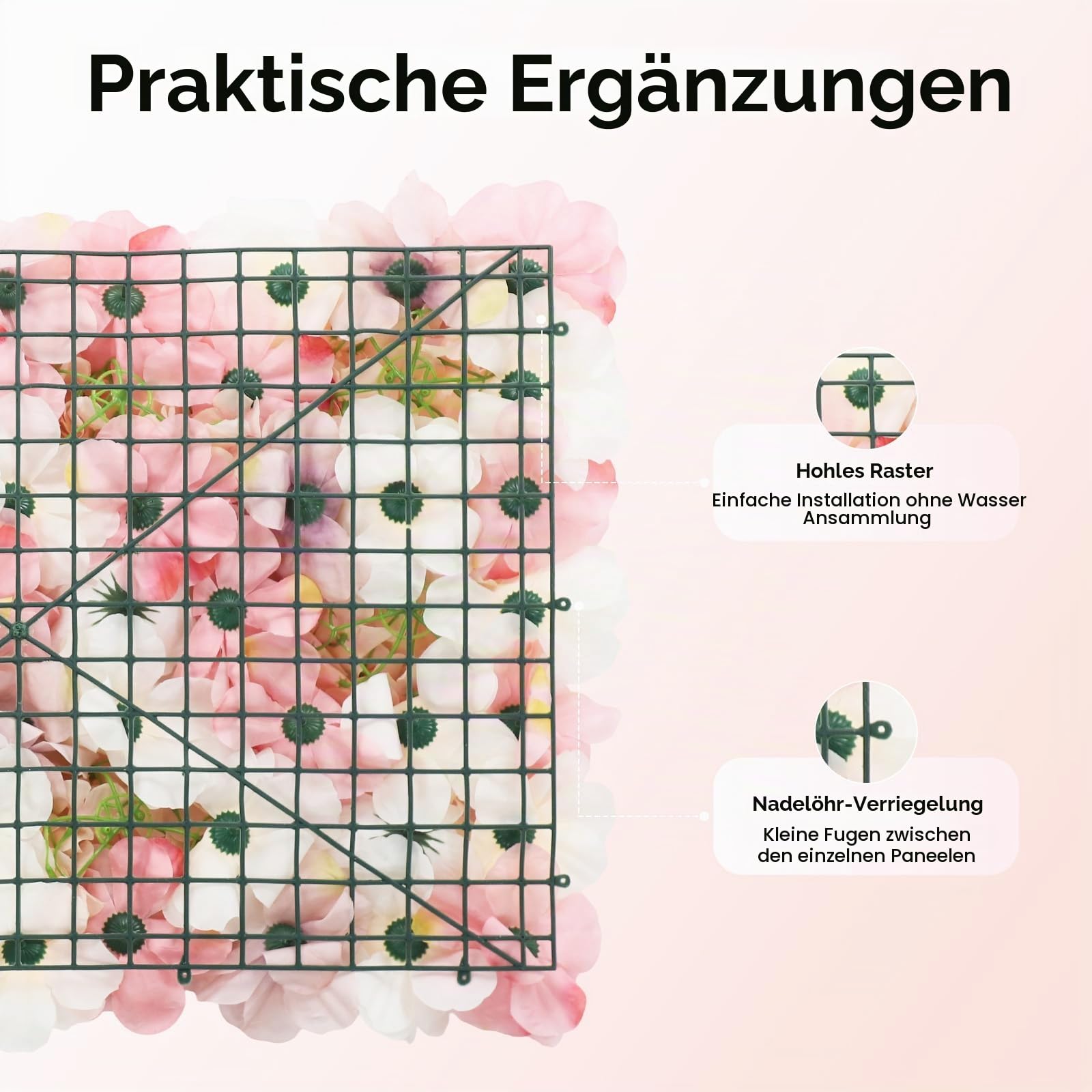 Künstliche Blumen Wand Kunstblumen Blumenwand 6 Stück Realistische Seidenblumen Gesteck mit Hortensien Rosen Dahlien für Hochzeit Dekoration Party Hintergrund Balkon Garten Innen Außen, DIY, 60x40 cm