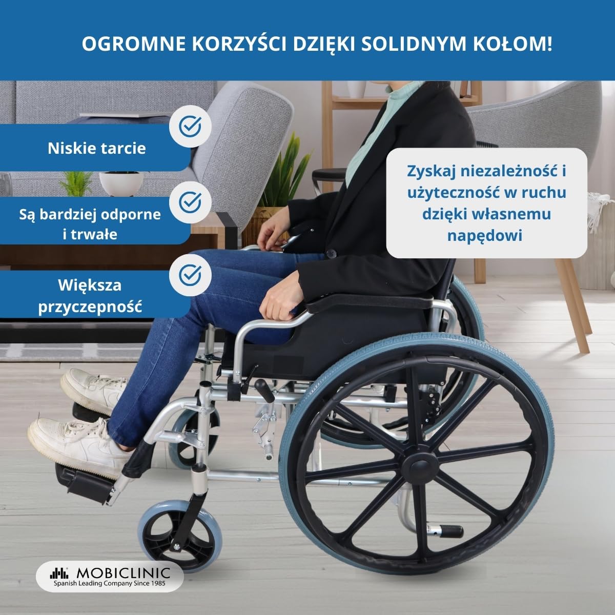 Składany wózek inwalidzki | Aluminium | Składane podłokietniki i zdejmowane podnóżki | Duże koła | Ópera | GÓRA | Mobiclinic
