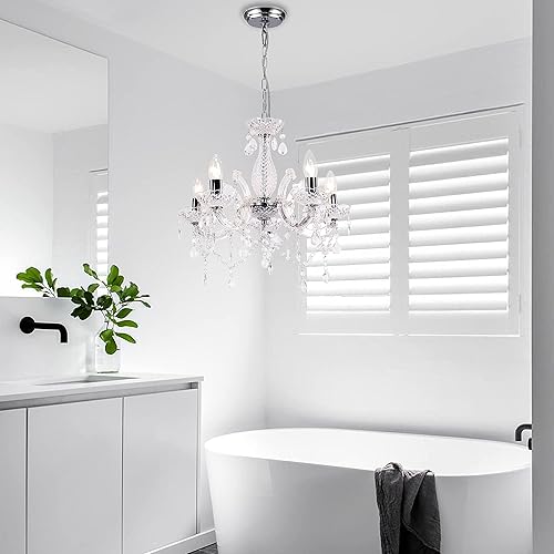 Miniatura 9 de Candelabros de cristal de 5 luces 21 x 18 pulgadas tallo de cristal transparente con cristales acrílicos y cuentas para sala de estar habitación de