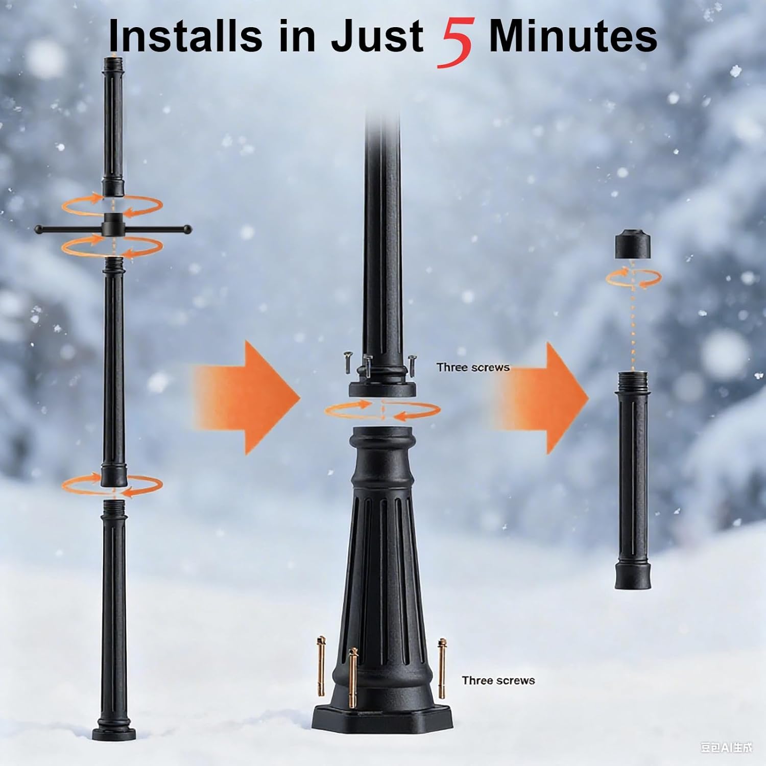 Universal Outdoor Post Light Pole with Hanging Arm, Black Cast Aluminum Pole with 2.36" Fitter Mount, 76in Tall Traditional Street Light Lamp Post for Pathway Driveway Parking Yard Lighting