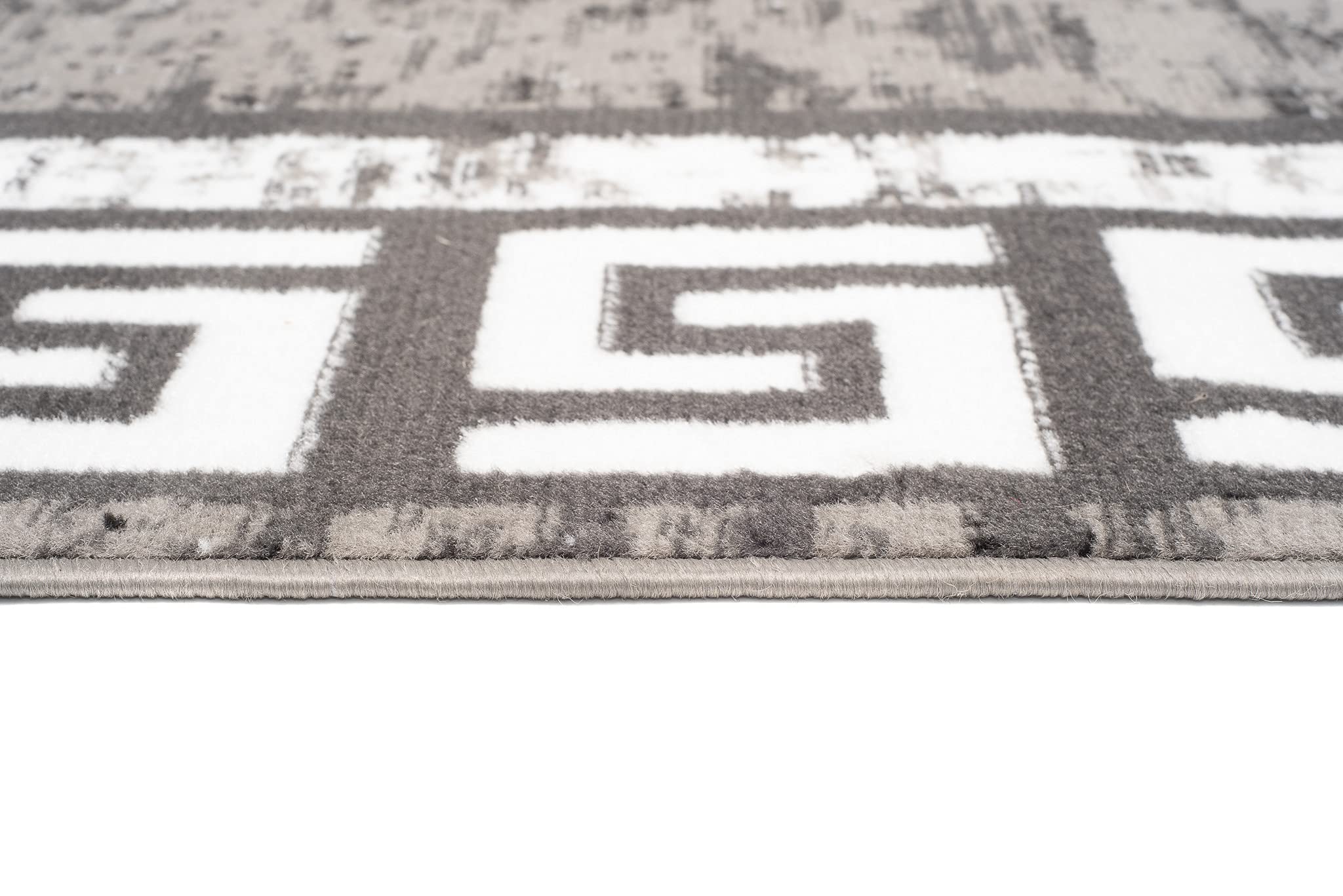 TAPISO Atena Tapis de Salon Chambre Ado Design Moderne Graphite Blanc Jaune Motif Grec Bordé Fin Poil Court 140 x 200 cm