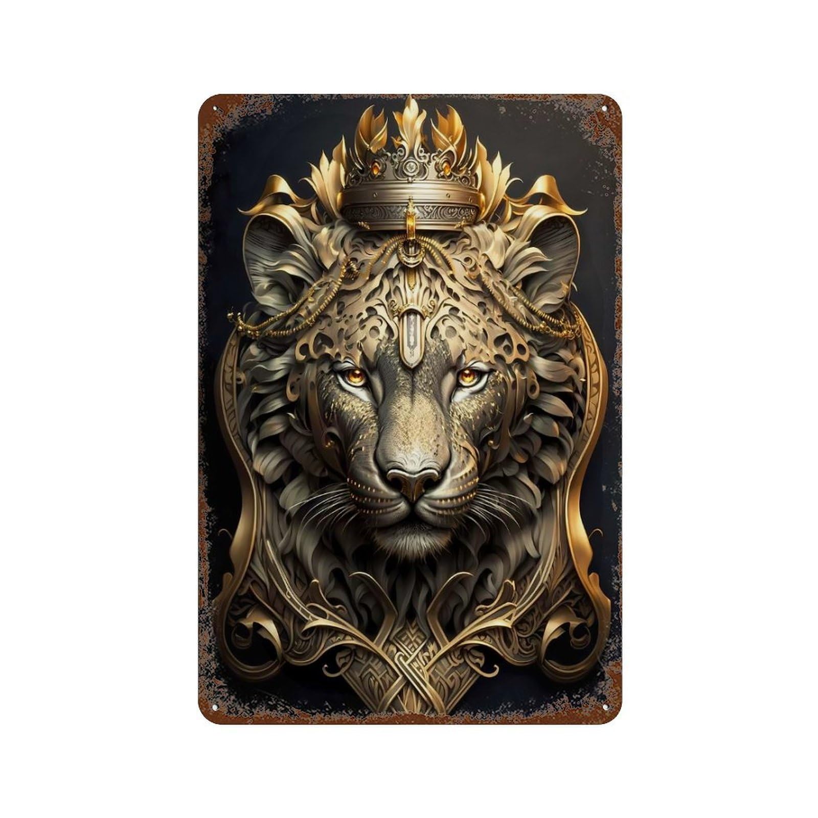 Weathered Tin Sign with Majestic Monarch Tiger Design 11.8"x7.9", for Office, Studio And Wall Decor, Retro Wall Decor