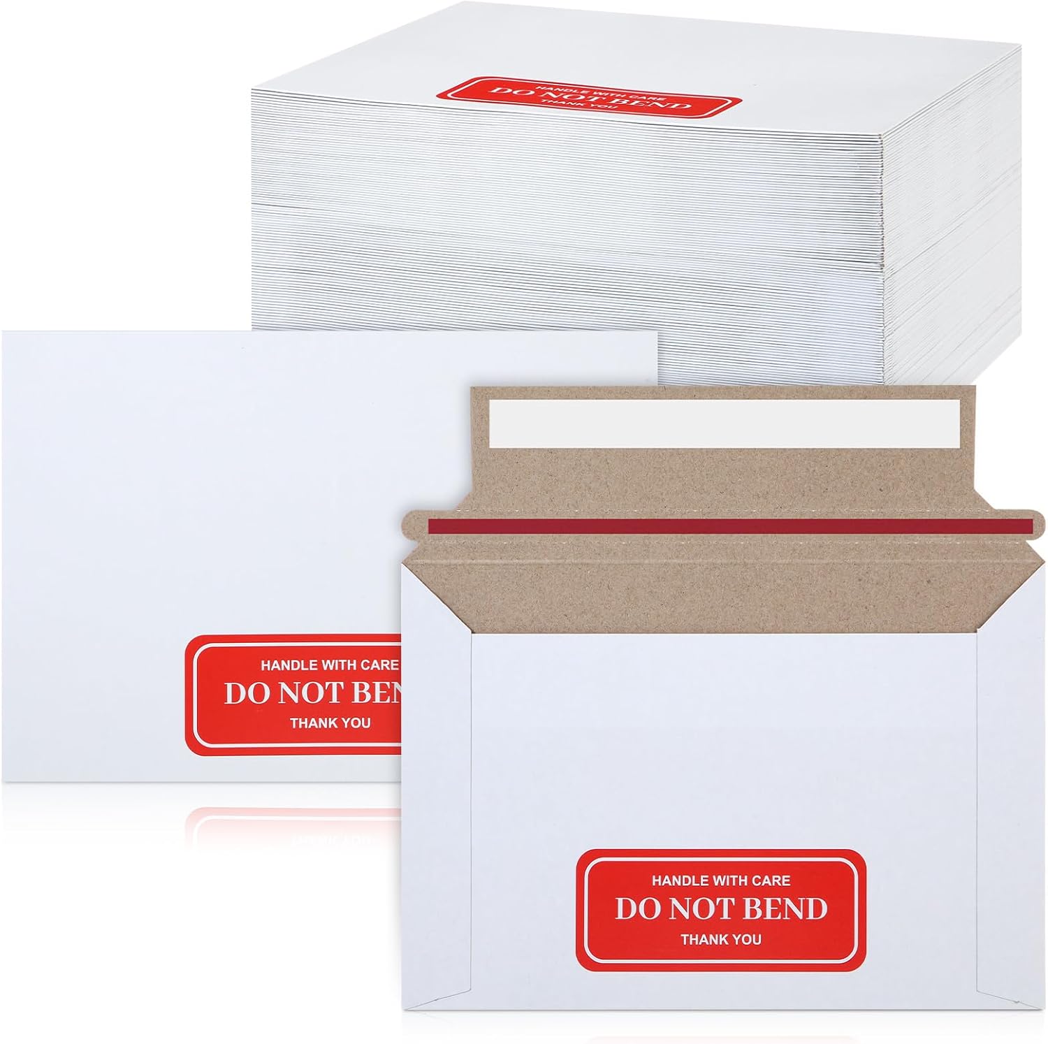 120 Pack 6.5 * 4.5 Inch Rigid Mailers Self Sealed Photo Document Mailers Keep Flat White Cardboard Envelopes with "DO NOT BEND" Labels for Shipping Photos, Pictures, Papers, Files, CD