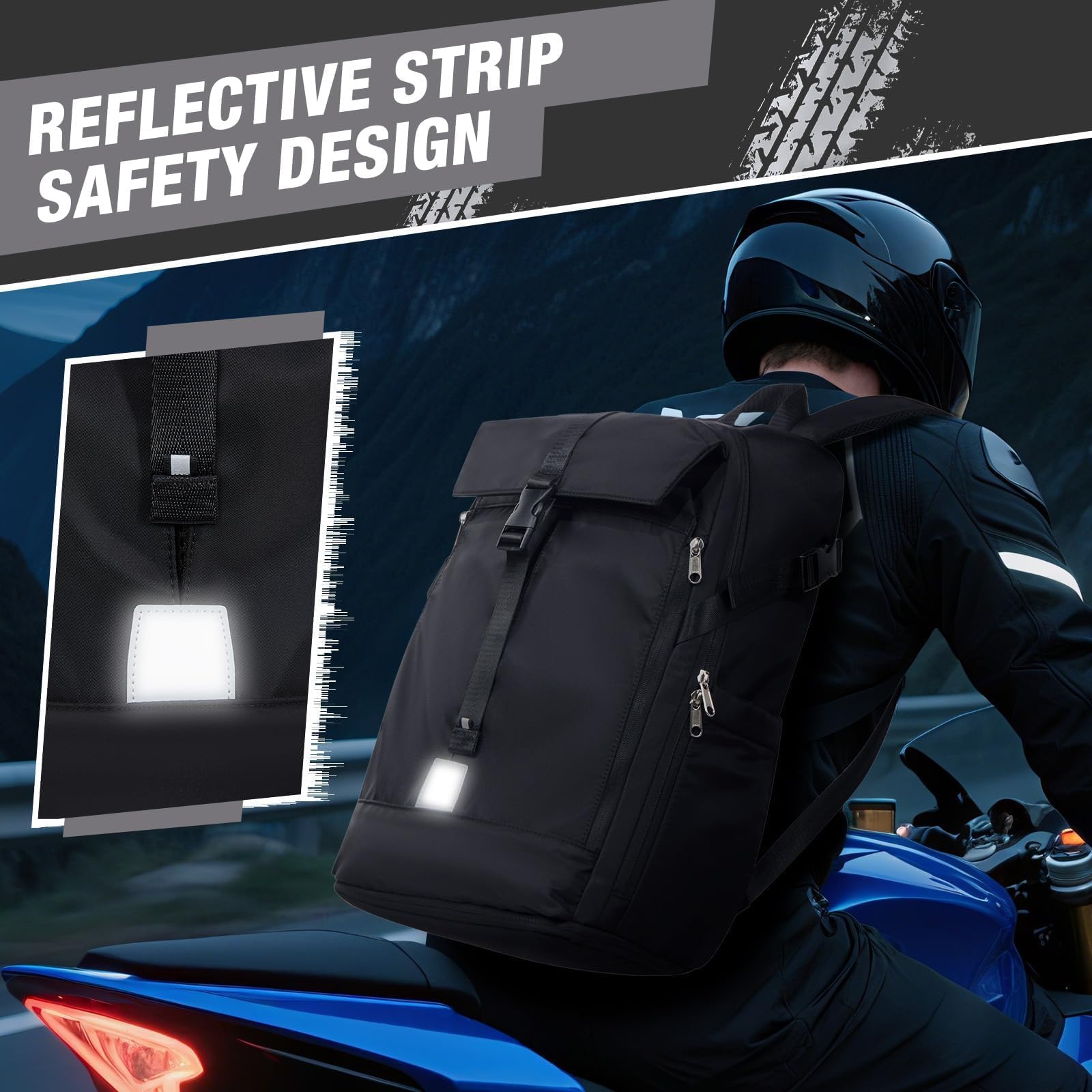 HYC00 Mochilas de Motocicleta para Hombres, Mochila Impermeable para Casco, Accesorios de Motocicleta, Bolsas para Laptop, Mochilas de Viaje, Bolsas Escolares para Estudiantes — view 4