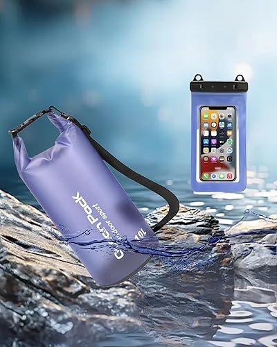 Bolsa seca impermeable de PVC de 10L con gancho y bolsa de teléfono de PVC translúcido esmerilado, bolsa seca para kayak, navegaciónactividades al