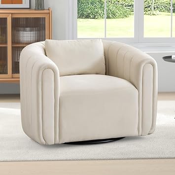 ANJ Swivel Accent Chair,Velvet Barrel Chair for Living Room,Comfy Modern Armchair,Completely AssembledBeige