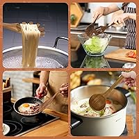 Vista 7 de comfoyar Juego de utensilios de cocina de madera, 7 cucharas de madera de teca natural para cocinar con espátula y cucharón, utensilios de cocina