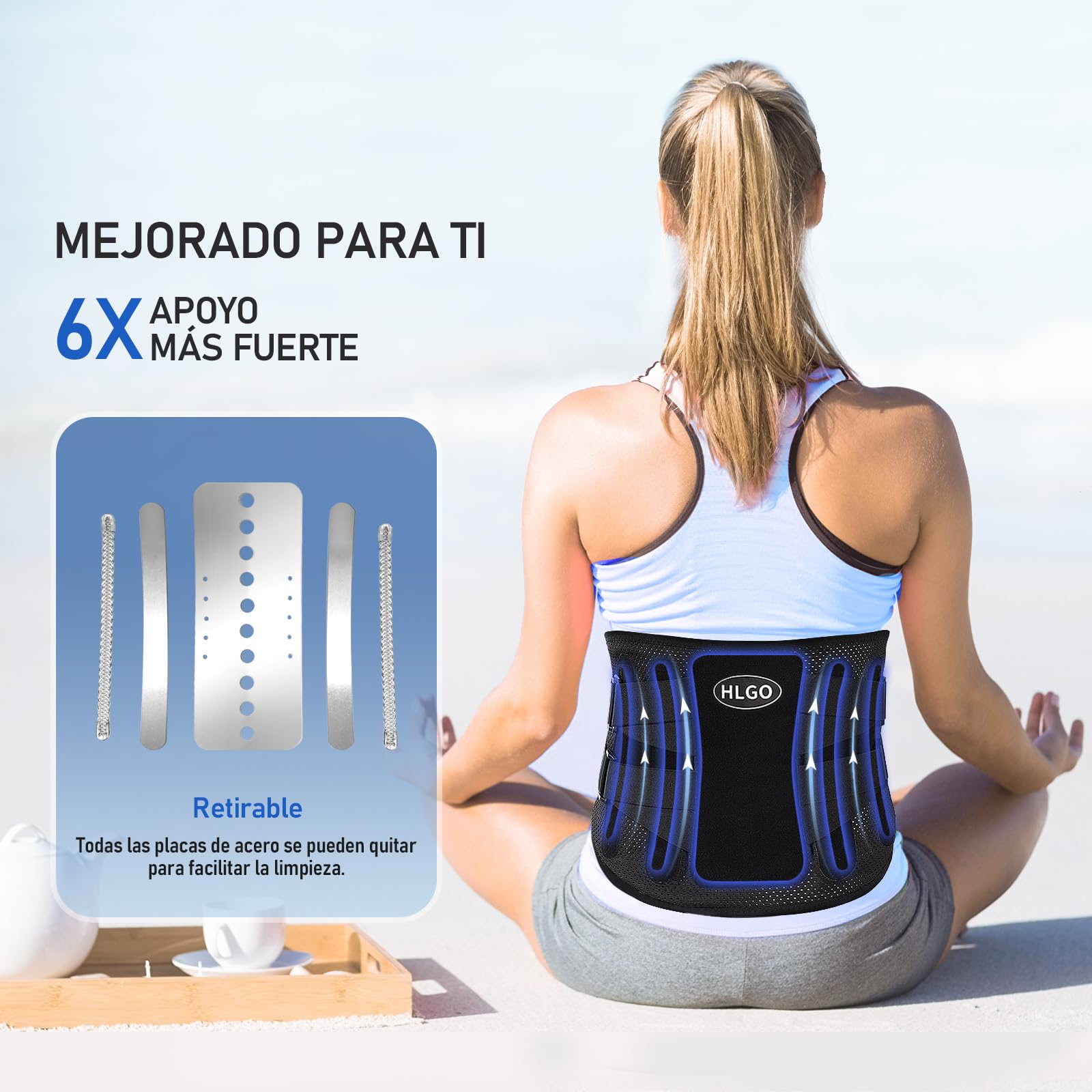 HLGO Faja Lumbar para Hombre y Mujer con Fuertes Soportes de Metal, Cinturón Lumbar con Cojín3D, para Aliviar el Dolor Lumbar, Ajustable, Cómodo, Malla Transpirable (134,5-152,5 cm)