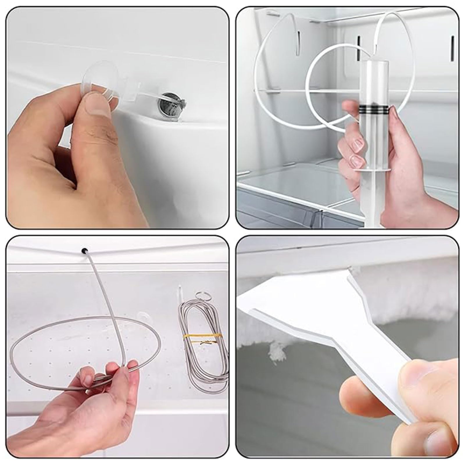 Kit De Nettoyage Pour Réfrigérateur – 5 Outils (seringue, Tube PVC 1,55 M, Grattoir, Brosse) Pour Déboucher Et Dégivrer - 10
