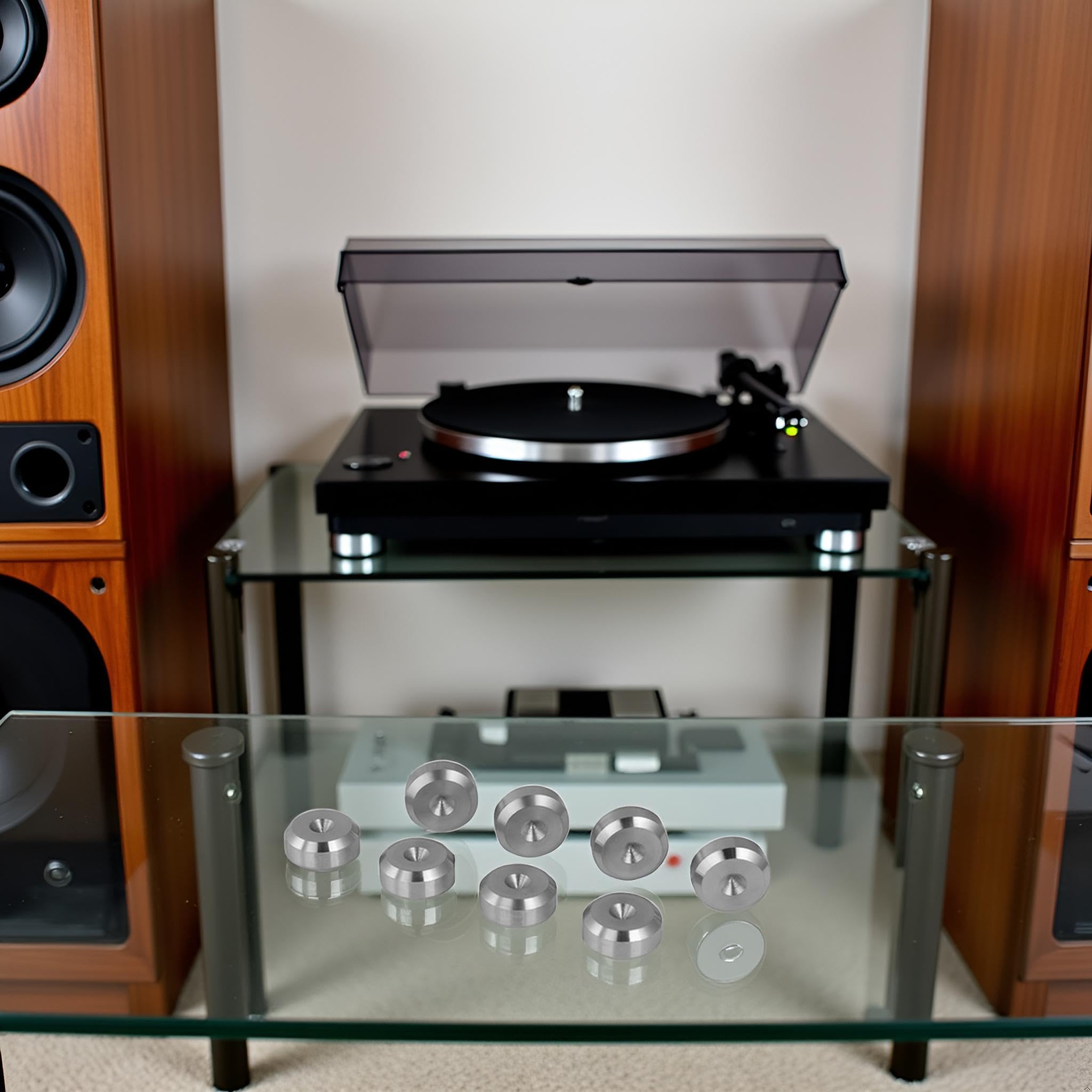 PrecisionGeek Cuscinetti per altoparlanti Ø 16 mm, forma smussata, in acciaio inox massiccio, ammortizzatori di vibrazioni per altoparlanti HiFi, subwoofer, armadi, supporti e soundbar, set da 8 pezzi