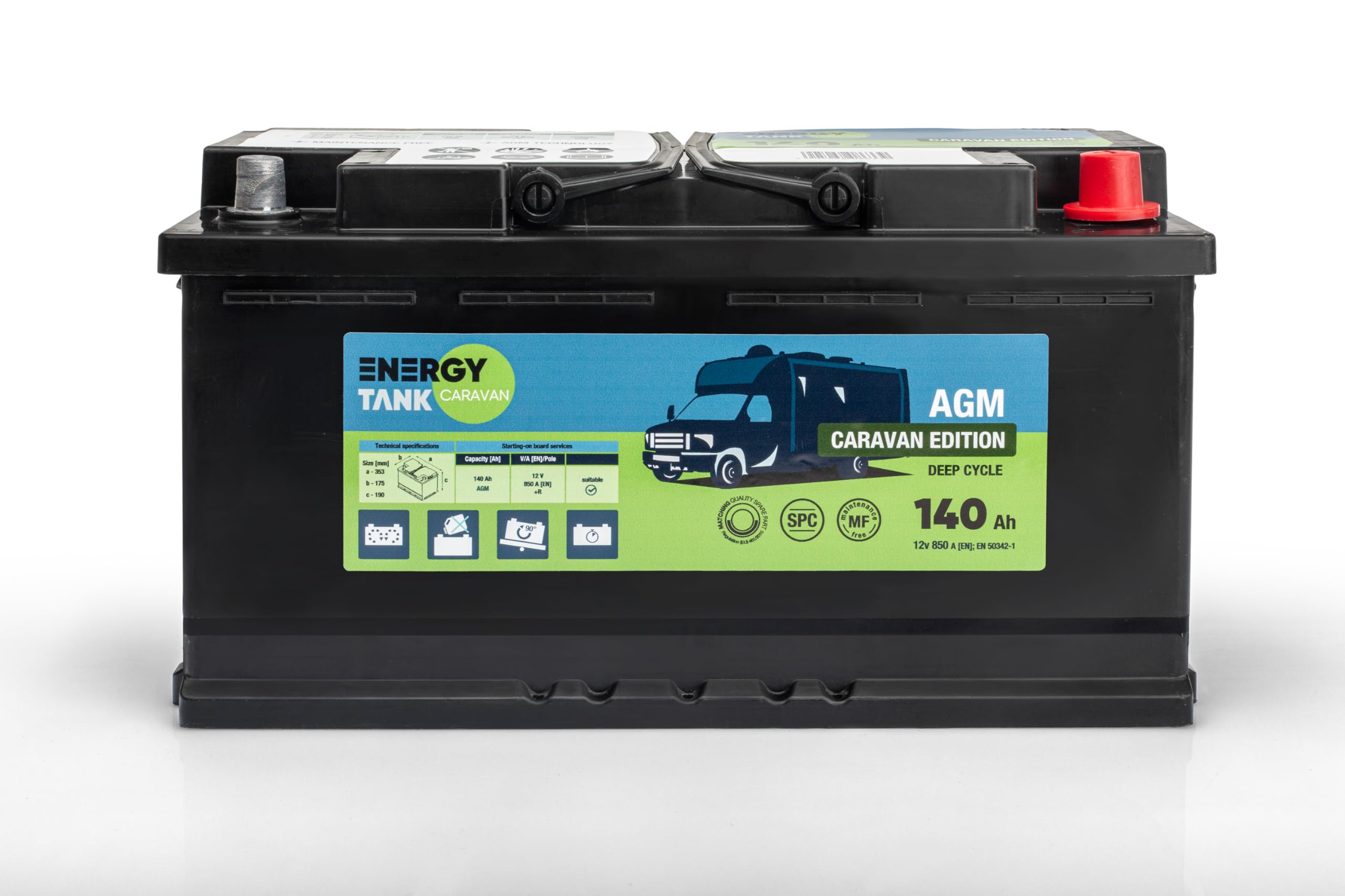 Bateria 12V AGM 140Ah Deep Cycle para Camper, Caravana y Barco – Batería Auxiliar Sin Mantenimiento para Camping, Autocaravana y Sistemas de Energía