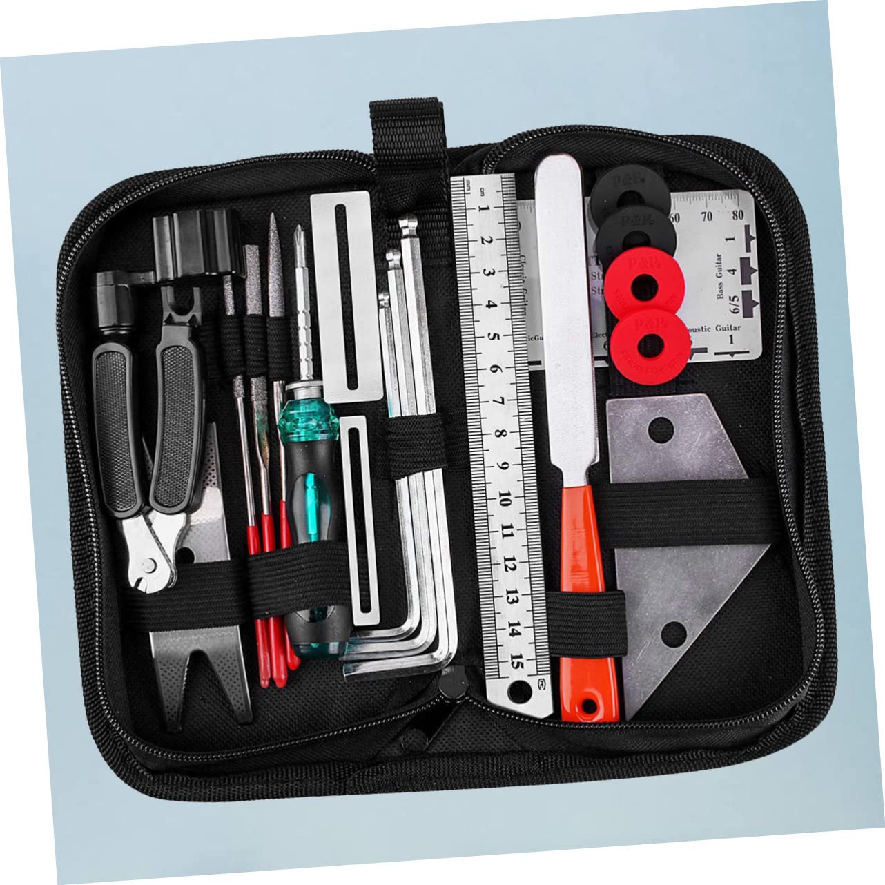 FRCOLOR 20piezas Herramientas de Reparación de Guitarras de Kit Incluye Llave Inglesa y Regla para Pulir Guitarra Accesorios para Mantenimiento de Instrumentos Musicales