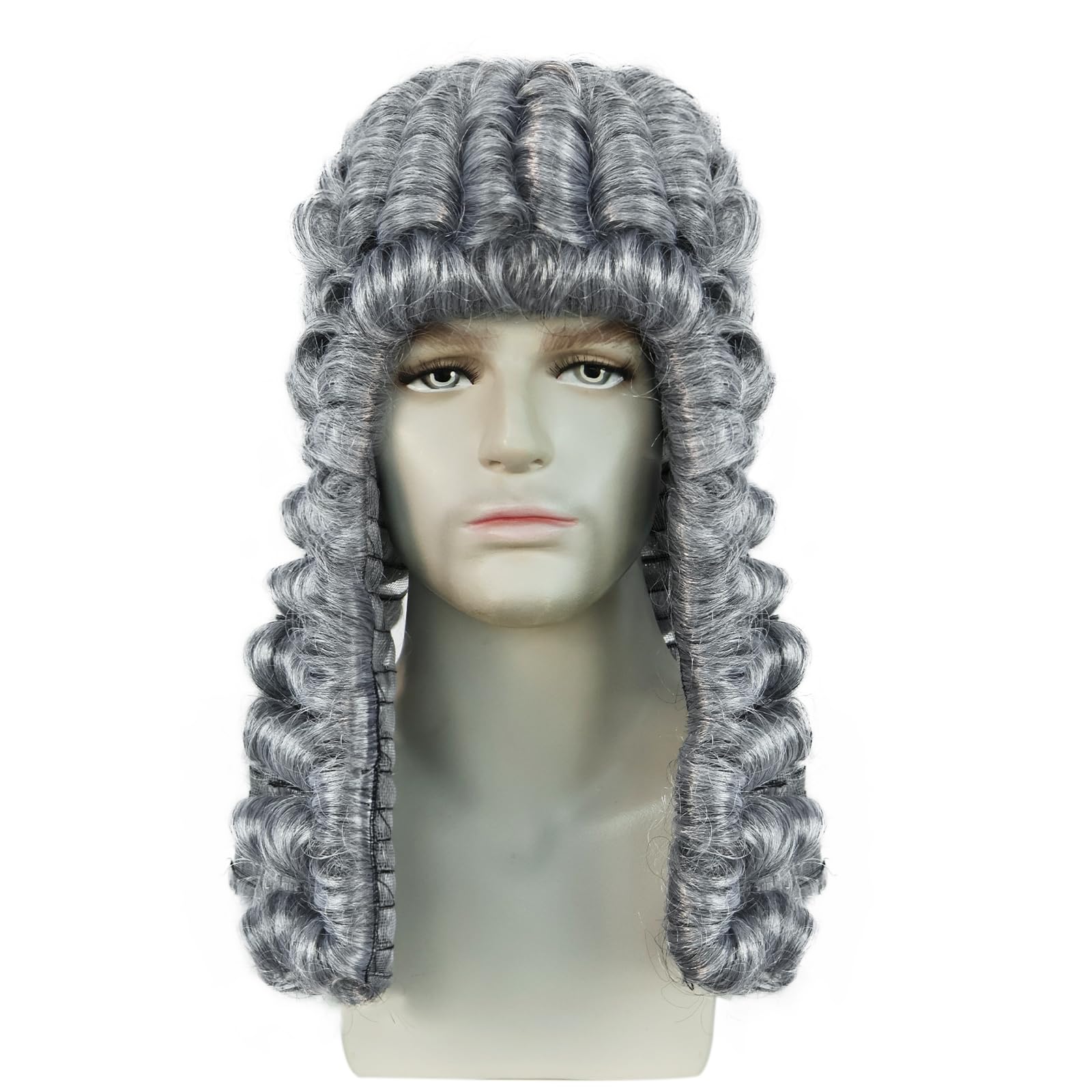 BECULINA Grey Lawyer Wig Judge Wigs for Men with Hair Cap Grey Curly Wigs for Male Wavy Hair for Halloween Men's Colonial George Washington Wig for Christmas Halloween - Image 2