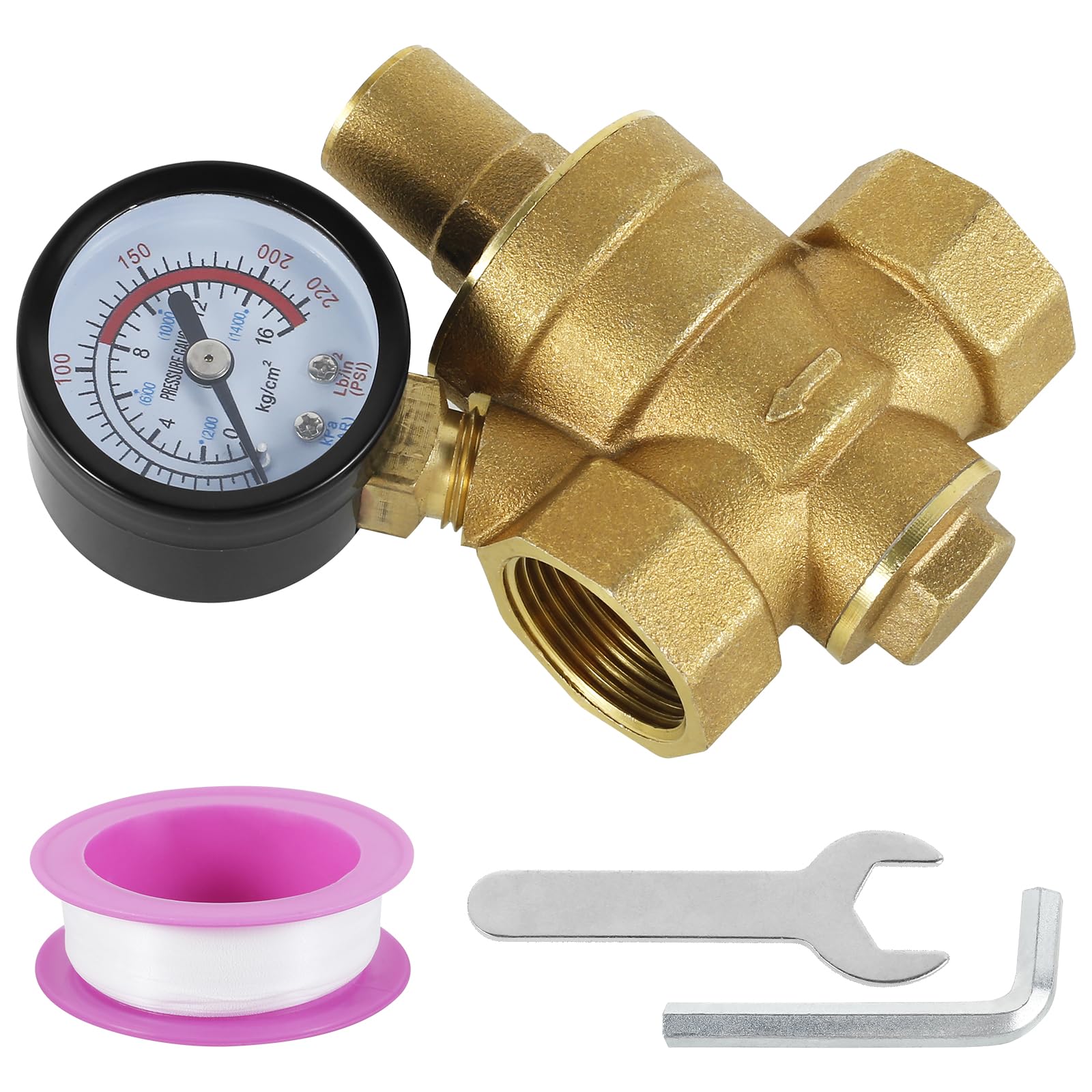 Réducteur Pression Eau WEGREAT DN20 3/4" - Laiton, 1.6MPa, Avec Manomètre Et Outils