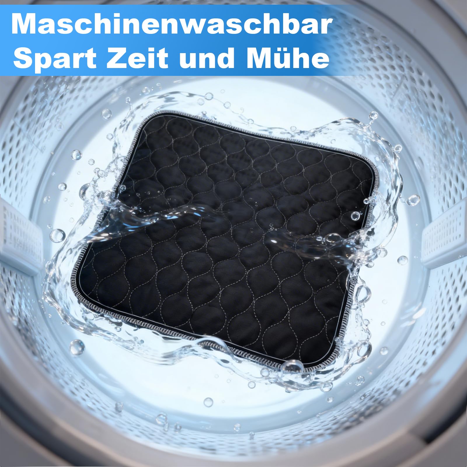 4 Stück Waschbare Inkontinenz Sitzauflage, 50x50cm Saugfähige Inkontinenzunterlage, wasserdichte Betteinlagen, Wiederverwendbar, für Rollstuhl, Bettauflagen, Auto, Sofa—Schwarz