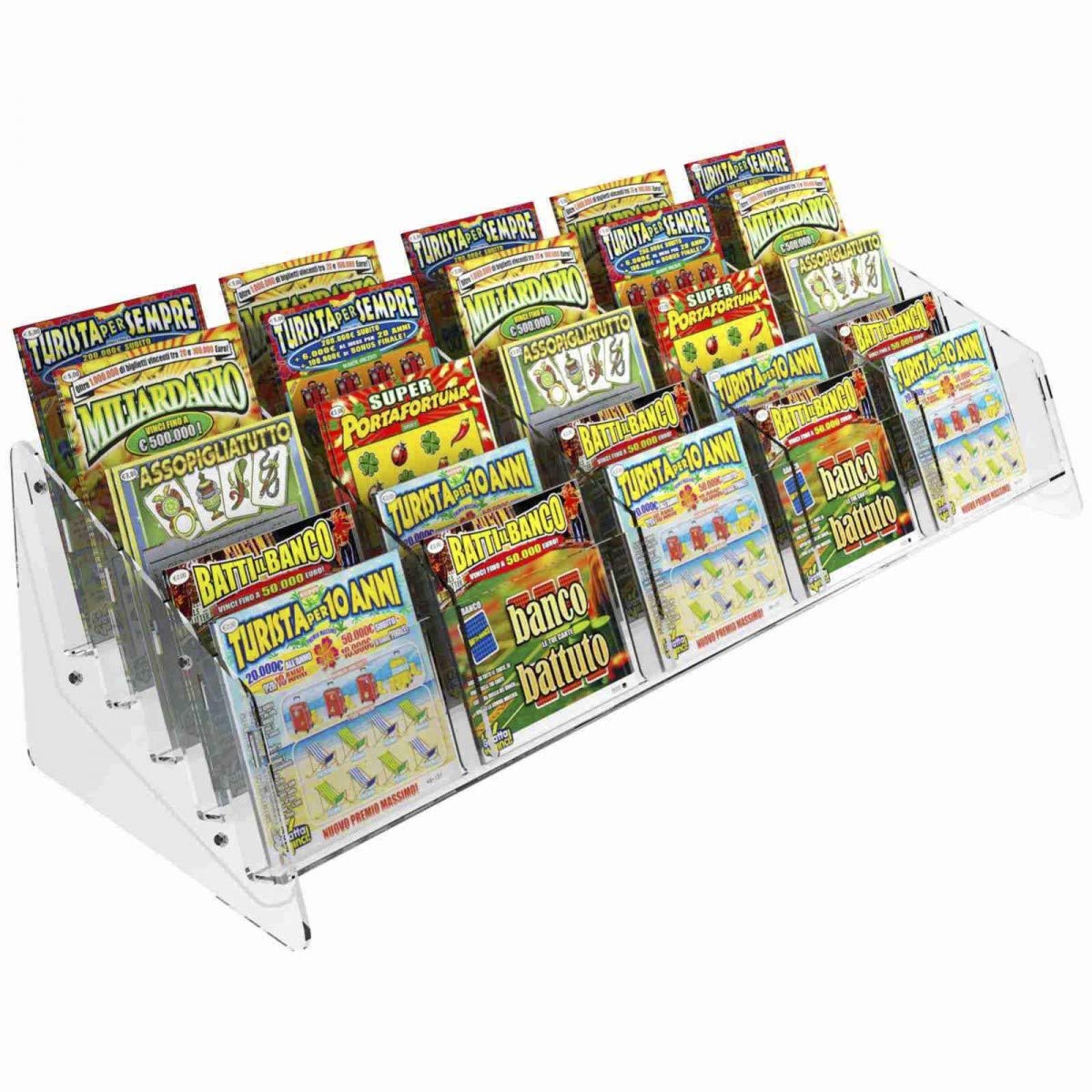 Présentoir de comptoir Billets à gratter réalisé en plexiglass avec 25 Poches