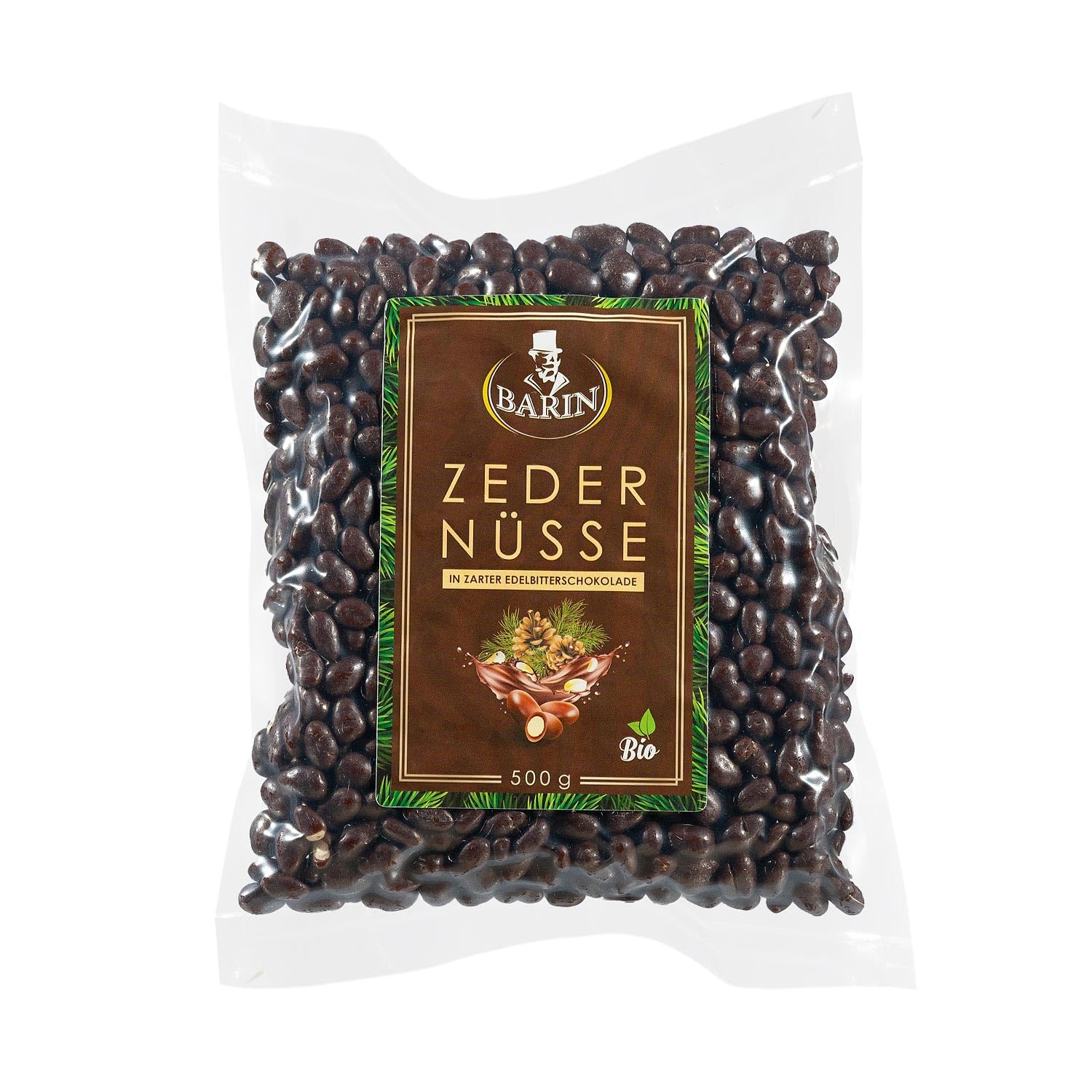 BARIN Zedernüsse in zarter Edelbitter-Schokolade, 500g, Süßigkeit, Nuss, Snack, Zedernkerne, Superfood